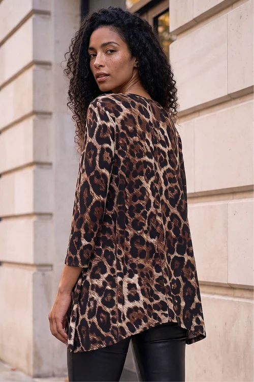 Roman Natural Stretch Textured Animal Print Tunic - 12 Image 3