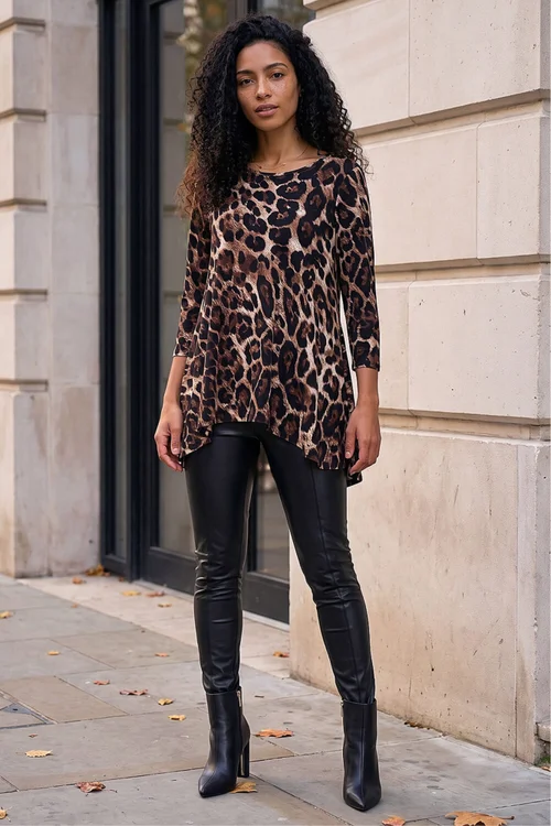 Roman Natural Stretch Textured Animal Print Tunic - 12 Image 2