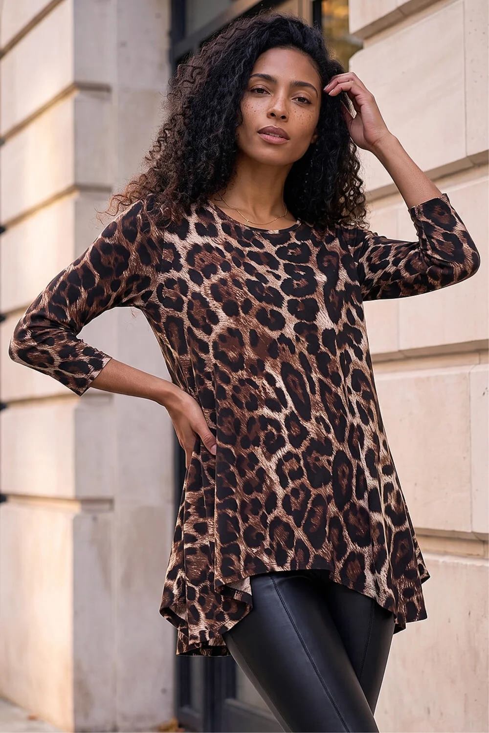 Roman Natural Stretch Textured Animal Print Tunic - 12 Image 1
