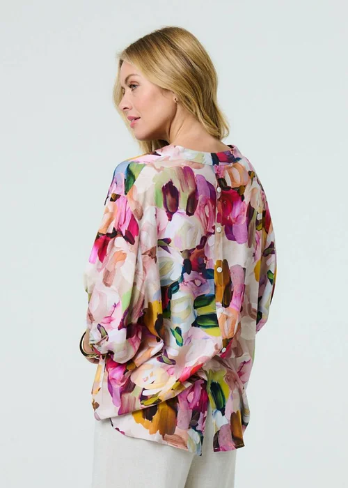 Izabel London Pink Brushstroke Print 3/4 Sleeve Shirt - 8 Image 4