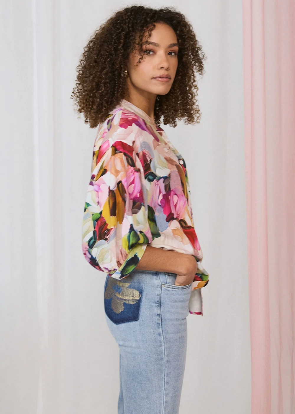 Izabel London Blue Floral Pocket Patch Straight Fit Jeans - 8 Image 5