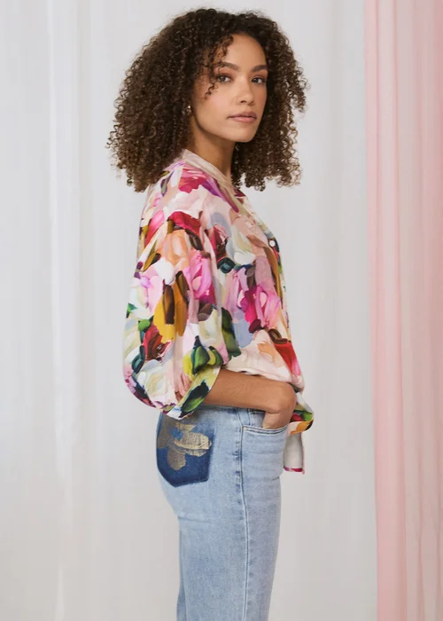 Izabel London Blue Floral Pocket Patch Straight Fit Jeans - 8 Image 5