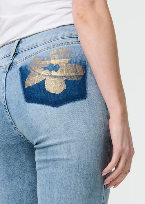 Izabel London Blue Floral Pocket Patch Straight Fit Jeans - 8 Image 3