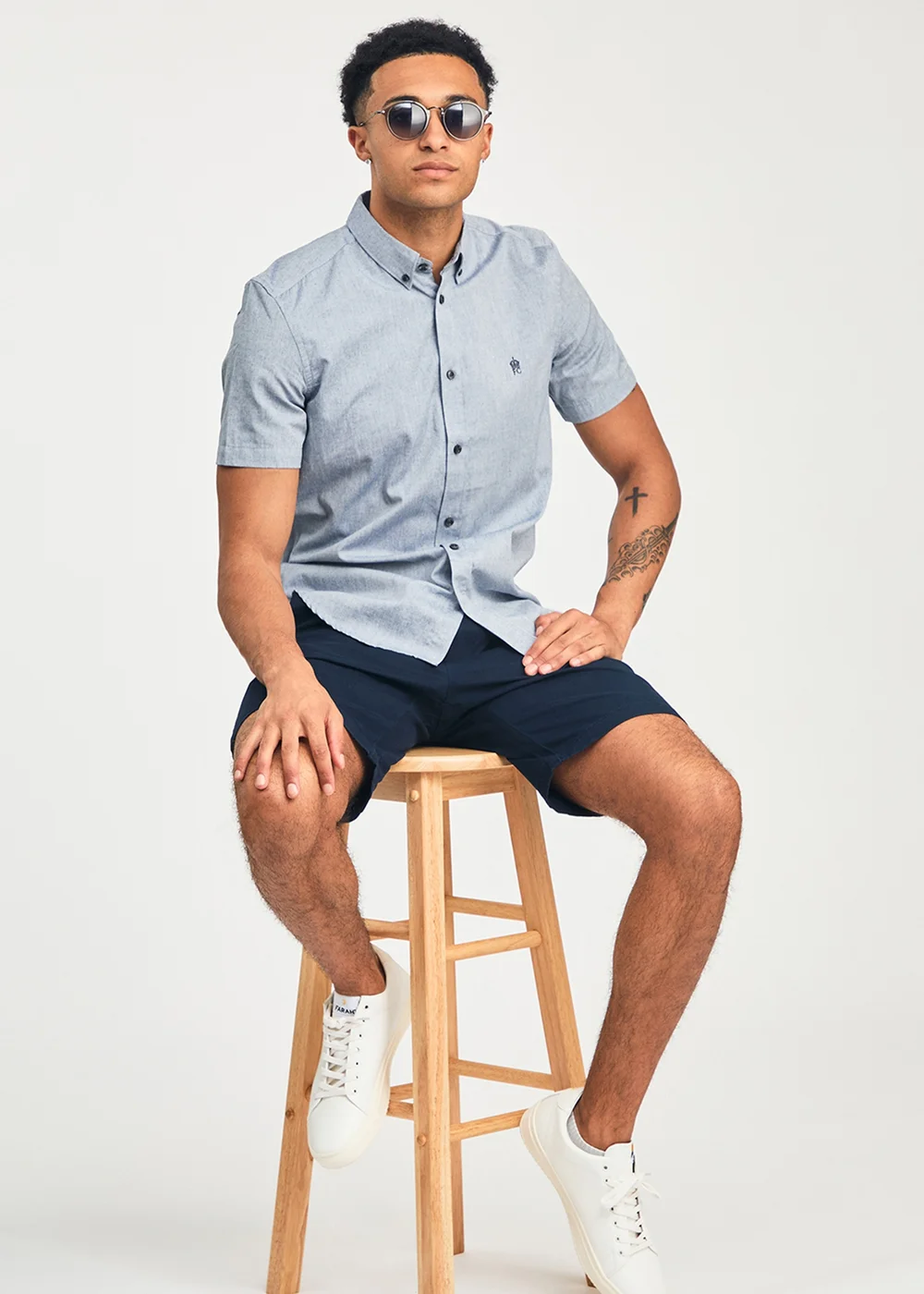 French Connection Navy Cotton Short Sleeve Oxford Shirt - S Image 5
