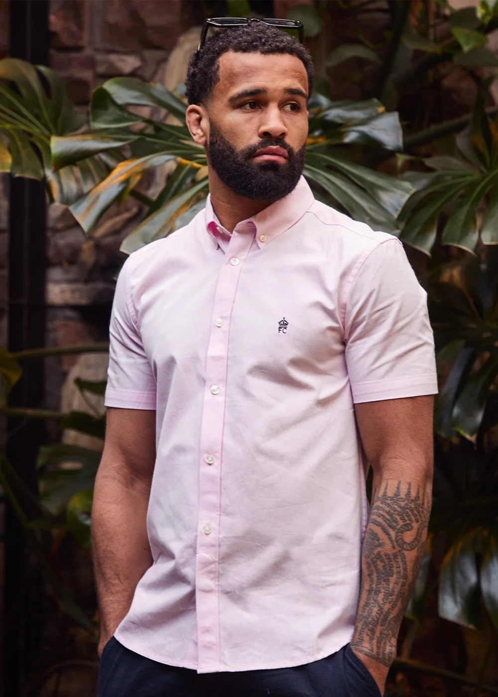 French Connection Pink Cotton Short Sleeve Oxford Shirt - L Image 1