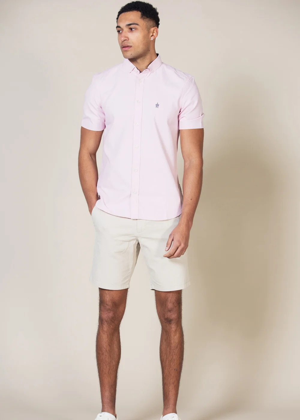 French Connection Pink Cotton Short Sleeve Oxford Shirt - L Image 4