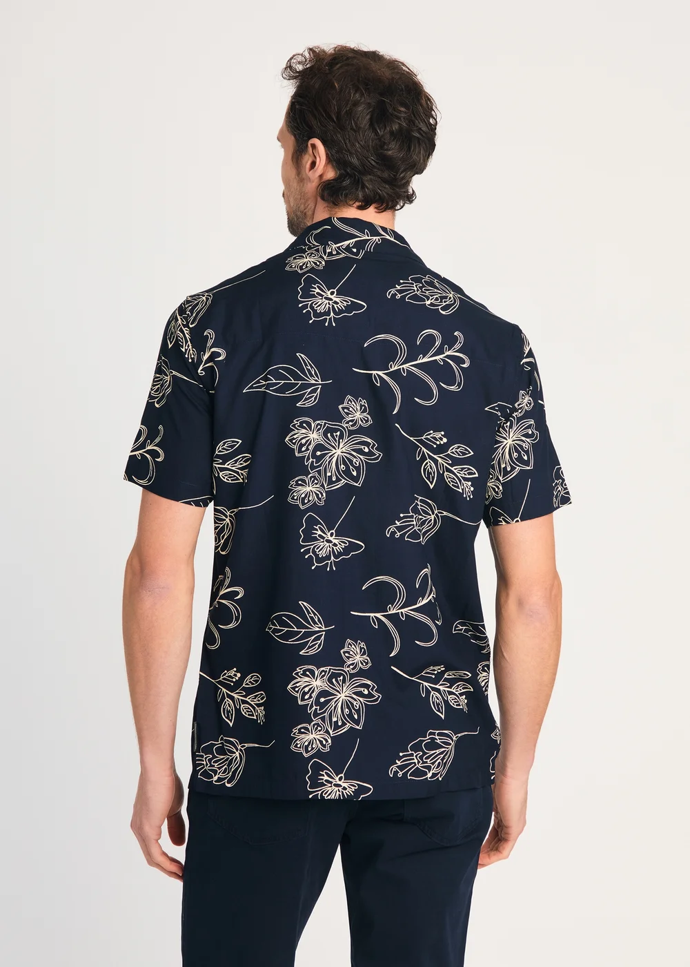 French Connection Navy Floral Print Short Sleeve Shirt - M Image 2