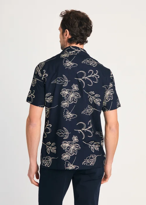 French Connection Navy Floral Print Short Sleeve Shirt - M Image 2
