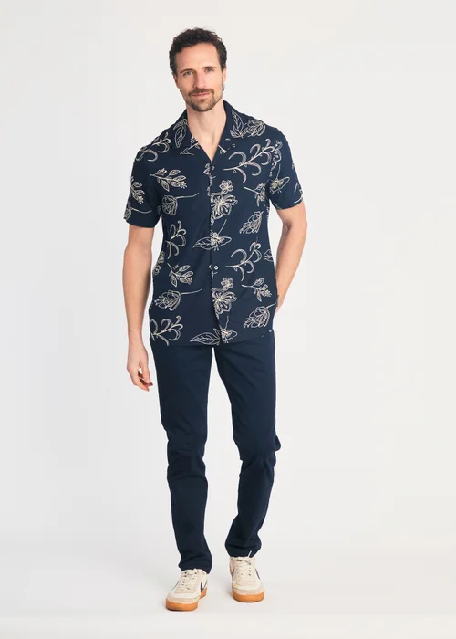 French Connection Navy Floral Print Short Sleeve Shirt - M Image 4