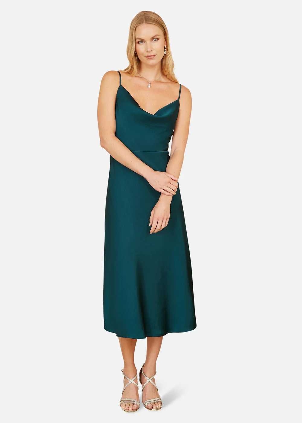 Yumi Green Satin Cowl Neck Midi Dress - 14 | Matalan Yumi Green Satin Cowl Neck Midi Dress - 14 | Matalan