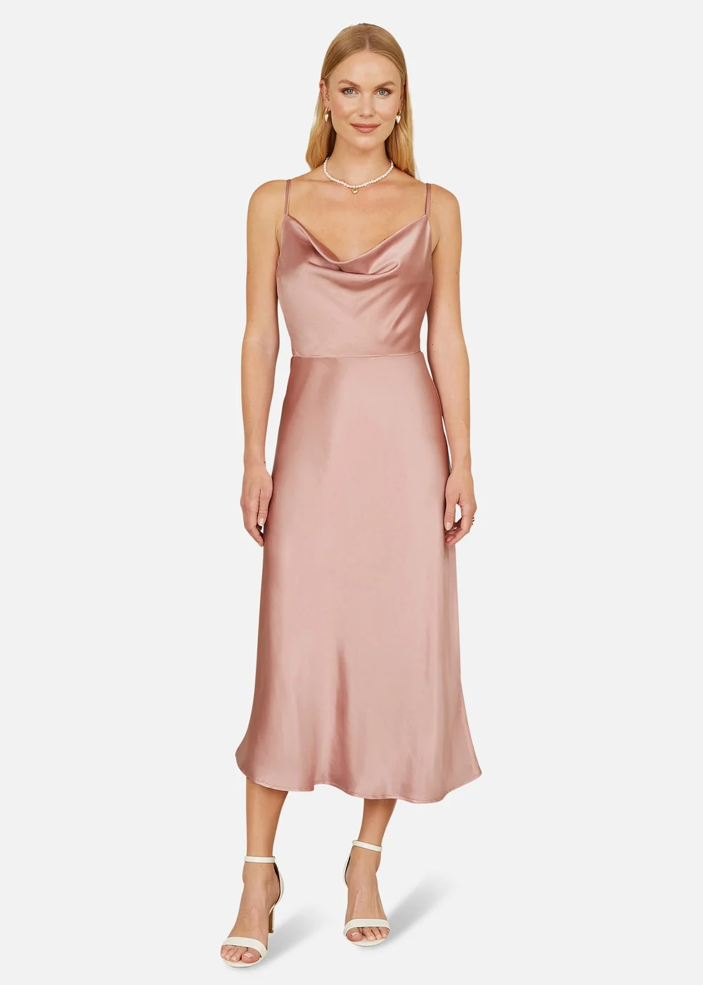 pink satin cowl neck midi dress Other Stories Strappy Cowl Neck Satin Midi Dress In Pink - 60% Off