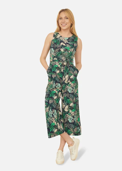 Yumi Navy Leaf Culotte Jumpsuit - 14 Image 1