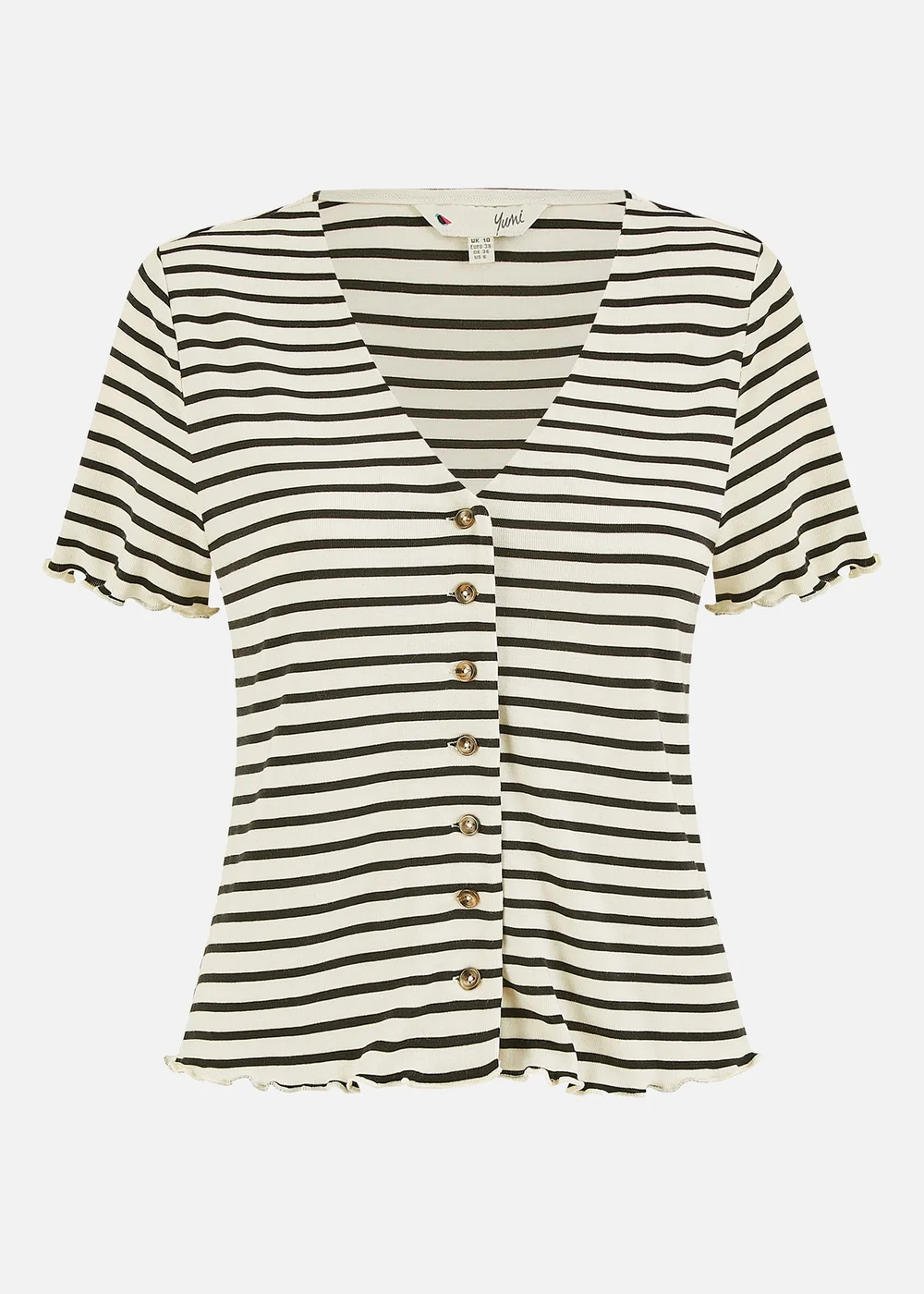 Yumi White Striped Cotton Jersey Lettuce Trim T-Shirt - 10 Image 3