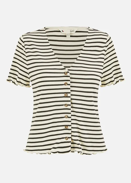 Yumi White Striped Cotton Jersey Lettuce Trim T-Shirt - 10 Image 3