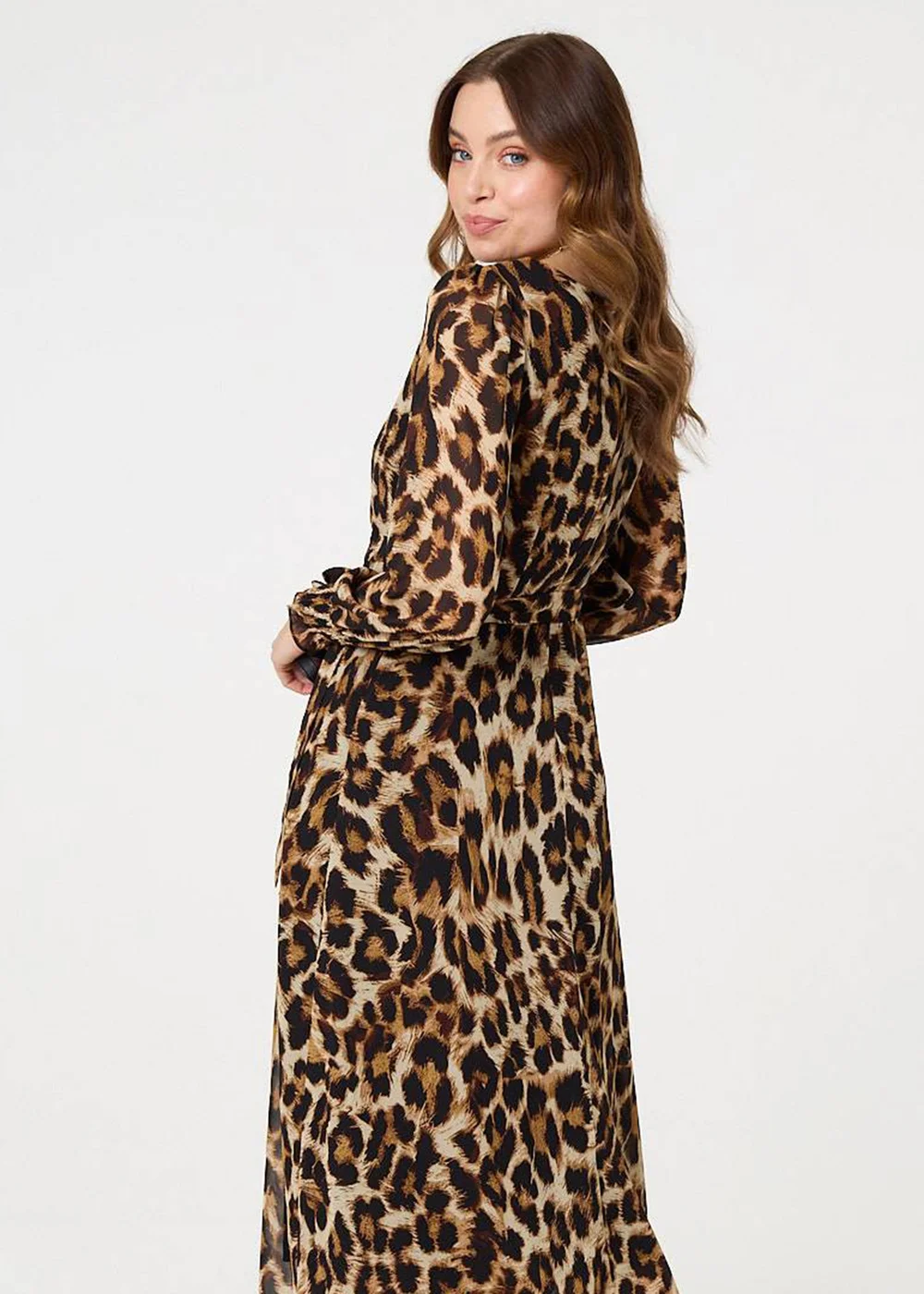 Izabel London Brown Animal Print Sheer Layered Maxi Dress - 8 Image 4