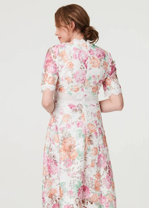 Izabel London Pink Floral Lace Trim Semi Sheer Midi Dress - 8 Image 4