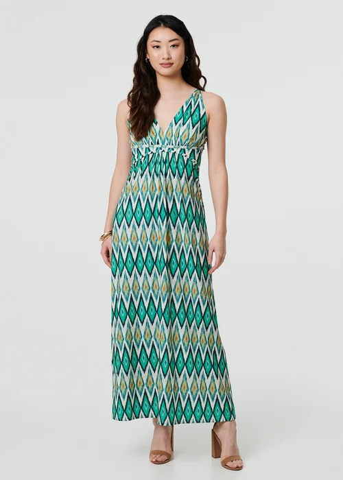 Izabel London Green Abstract Print Sleeveless V-Neck Maxi Dress - 8 Image 1