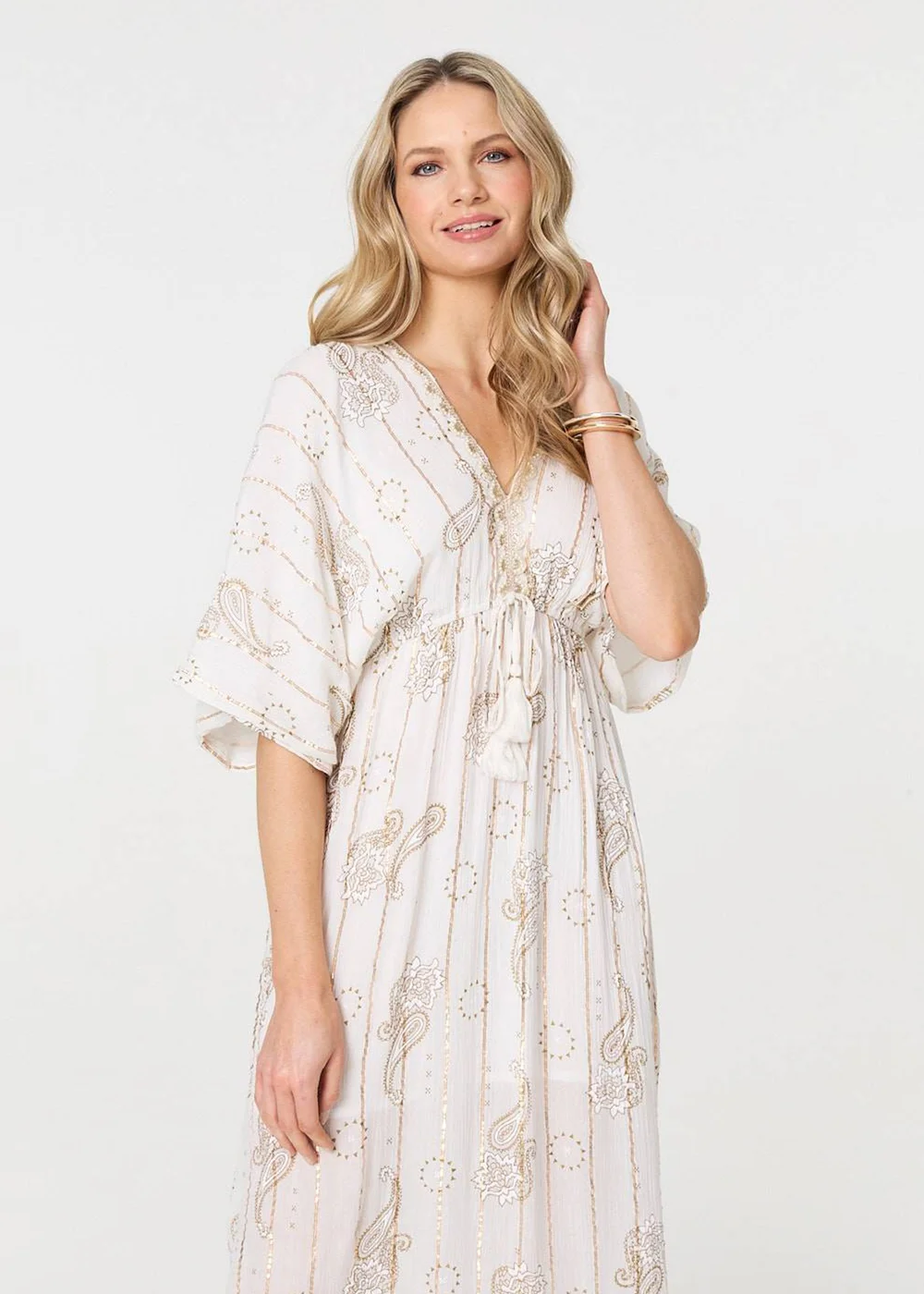 Izabel London White Embellished Kimono Sleeve Maxi Dress - 8 Image 2