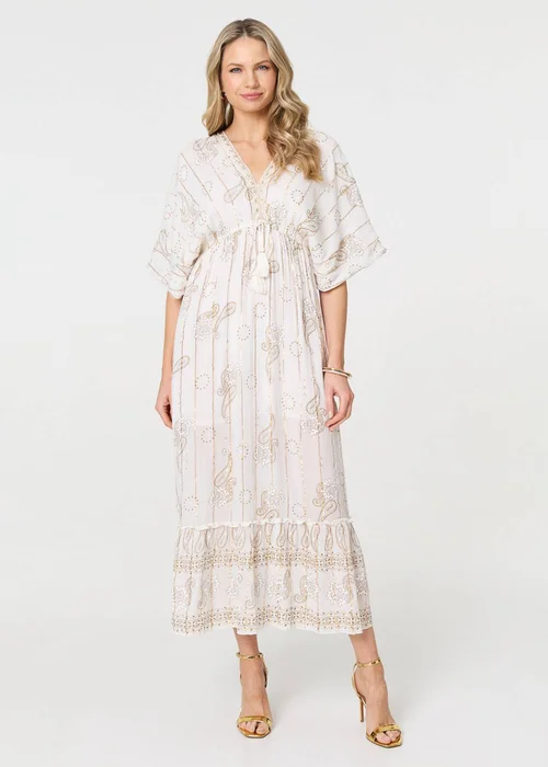 Izabel London White Embellished Kimono Sleeve Maxi Dress - 8 Image 1
