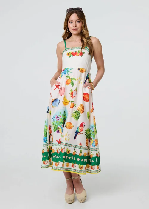 Izabel London Green Border Print Cami Strap Midi Dress - 8 Image 3