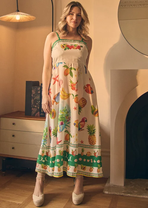 Izabel London Green Border Print Cami Strap Midi Dress - 8 Image 1