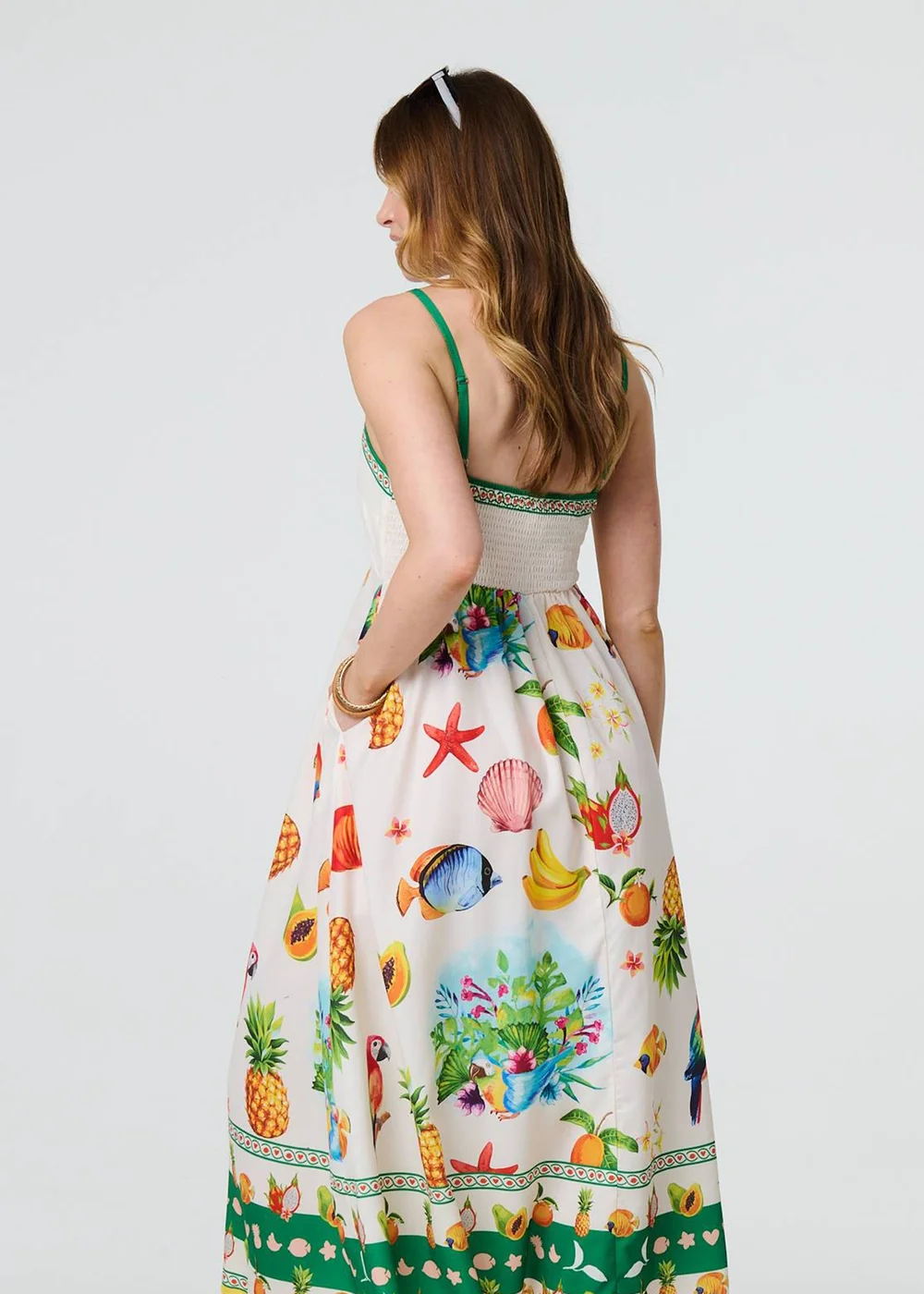 Izabel London Green Border Print Cami Strap Midi Dress - 8 Image 4