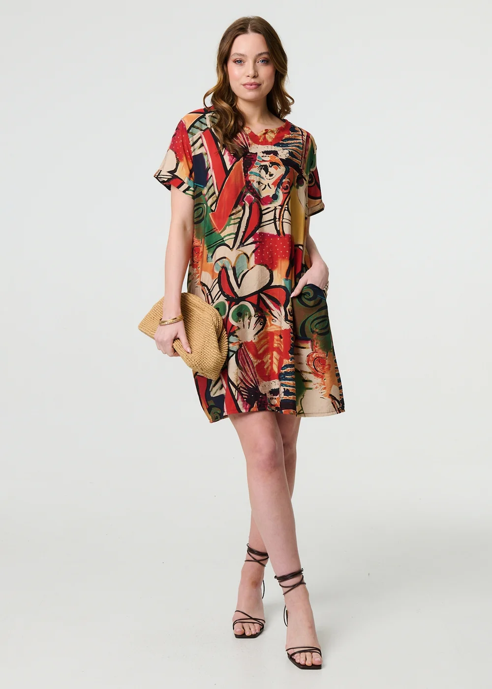 Izabel London Orange Abstract Print Relaxed Short Shift Dress - M/L Izabel London Orange Abstract Print Relaxed Short Shift Dress - M/L