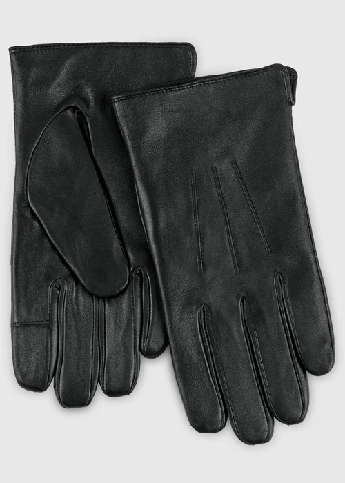 Totes Isotoner Black Smartouch Water Repellent 3 Point Leather Gloves - Large/Extra Large Image 1