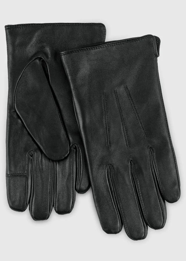 Totes Isotoner Black Smartouch Water Repellent 3 Point Leather Gloves