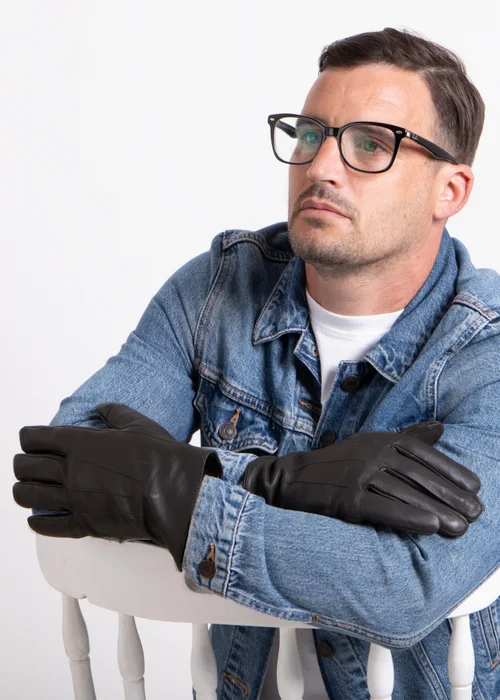 Totes Isotoner Black Smartouch Water Repellent 3 Point Leather Gloves - Large/Extra Large Image 2