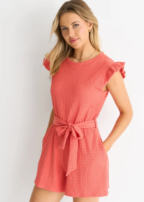 Gini London Coral Stretch Texture Frill Elasticated Waist Playsuit - L/XL Image 3