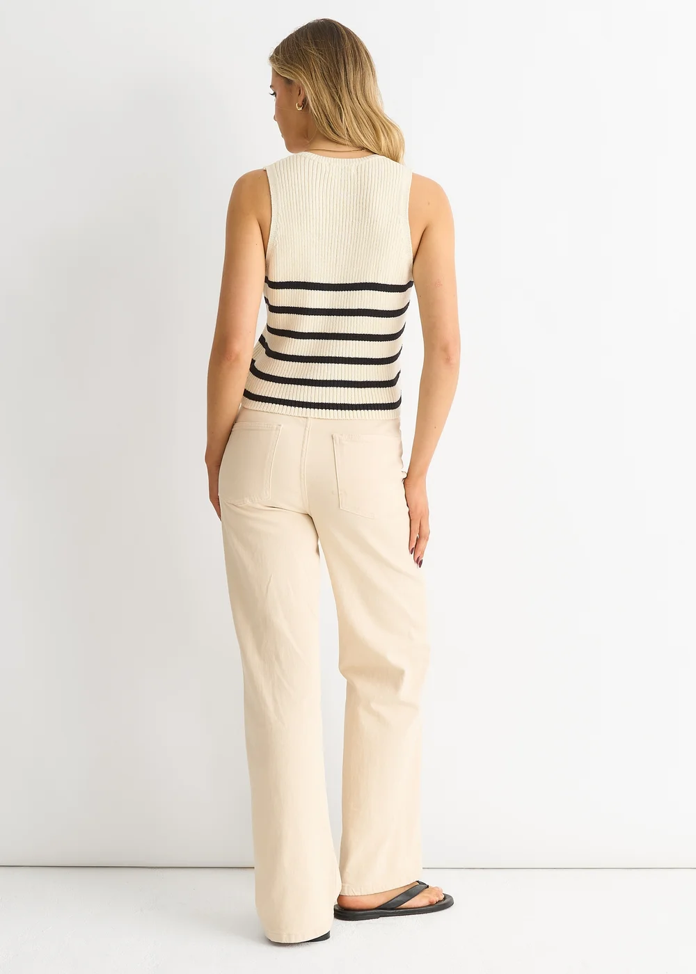 Gini London White Mono Stripe Knit Waist Coat Vest - M/L Image 2