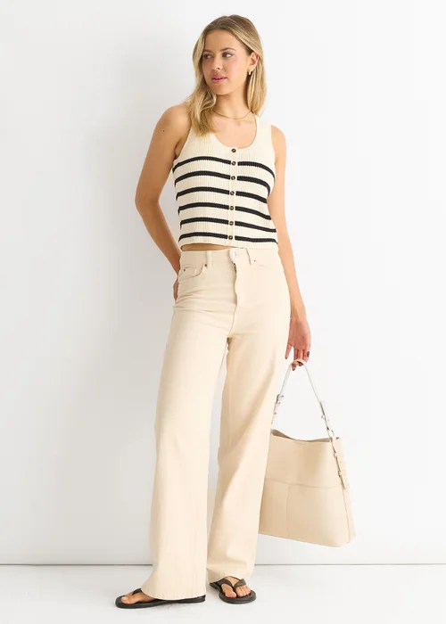 Gini London White Mono Stripe Knit Waist Coat Vest - M/L Image 1