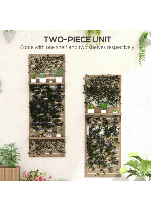 Outsunny Wall Mounted Plant Stands Set of 2 with Shelves and Slatted Trellis - One Size Image 4
