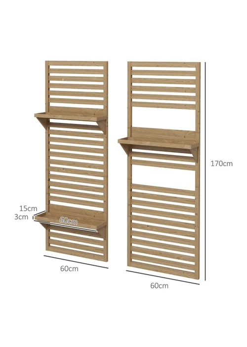 Outsunny Wall Mounted Plant Stands Set of 2 with Shelves and Slatted Trellis - One Size Image 3