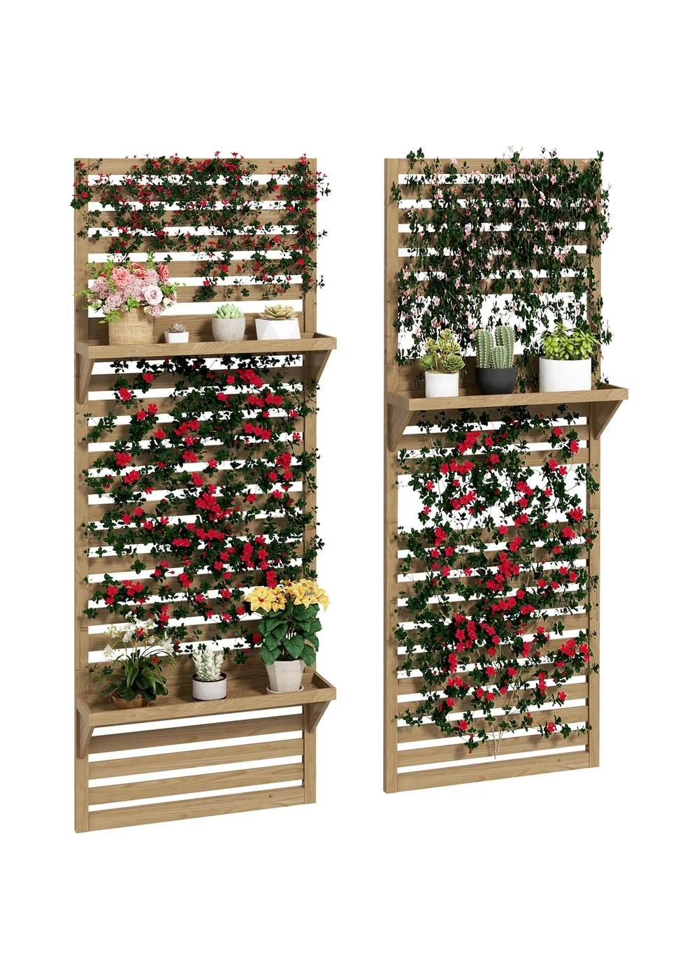 Outsunny Wall Mounted Plant Stands Set of 2 with Shelves and Slatted Trellis - One Size Image 2