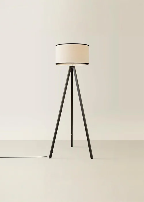 ValueLights Barbro Tripod Wood Black Floor Lamp with Large Drum Trim Shade - One Size Image 5
