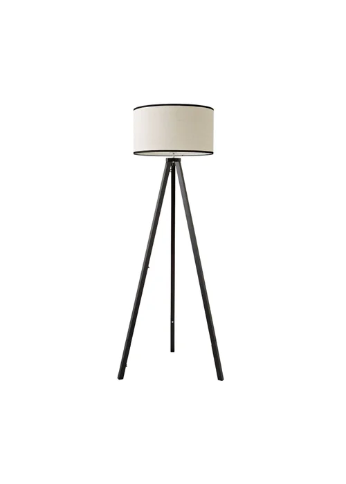 ValueLights Barbro Tripod Wood Black Floor Lamp with Large Drum Trim Shade - One Size Image 2