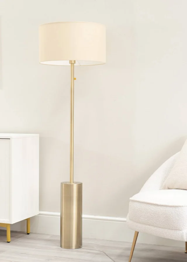 ValueLights Lexy Dimmable Plated Gold Floor Lamp with Large Drum Shade