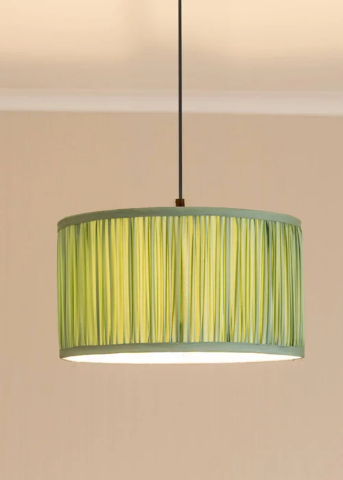 ValueLights Large Jess Fabric Faux Silk Green Drum Ceiling Pendant Shade - S Image 2