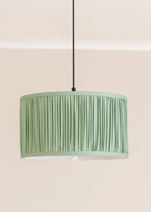 ValueLights Large Jess Fabric Faux Silk Green Drum Ceiling Pendant Shade - S Image 1