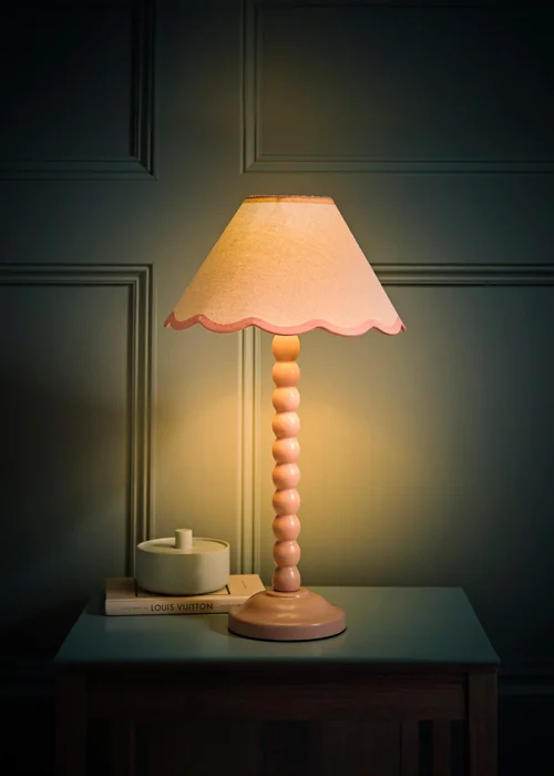 ValueLights Bobbles Painted Pink Table Lamp with Small Tapered Shade - One Size Image 3