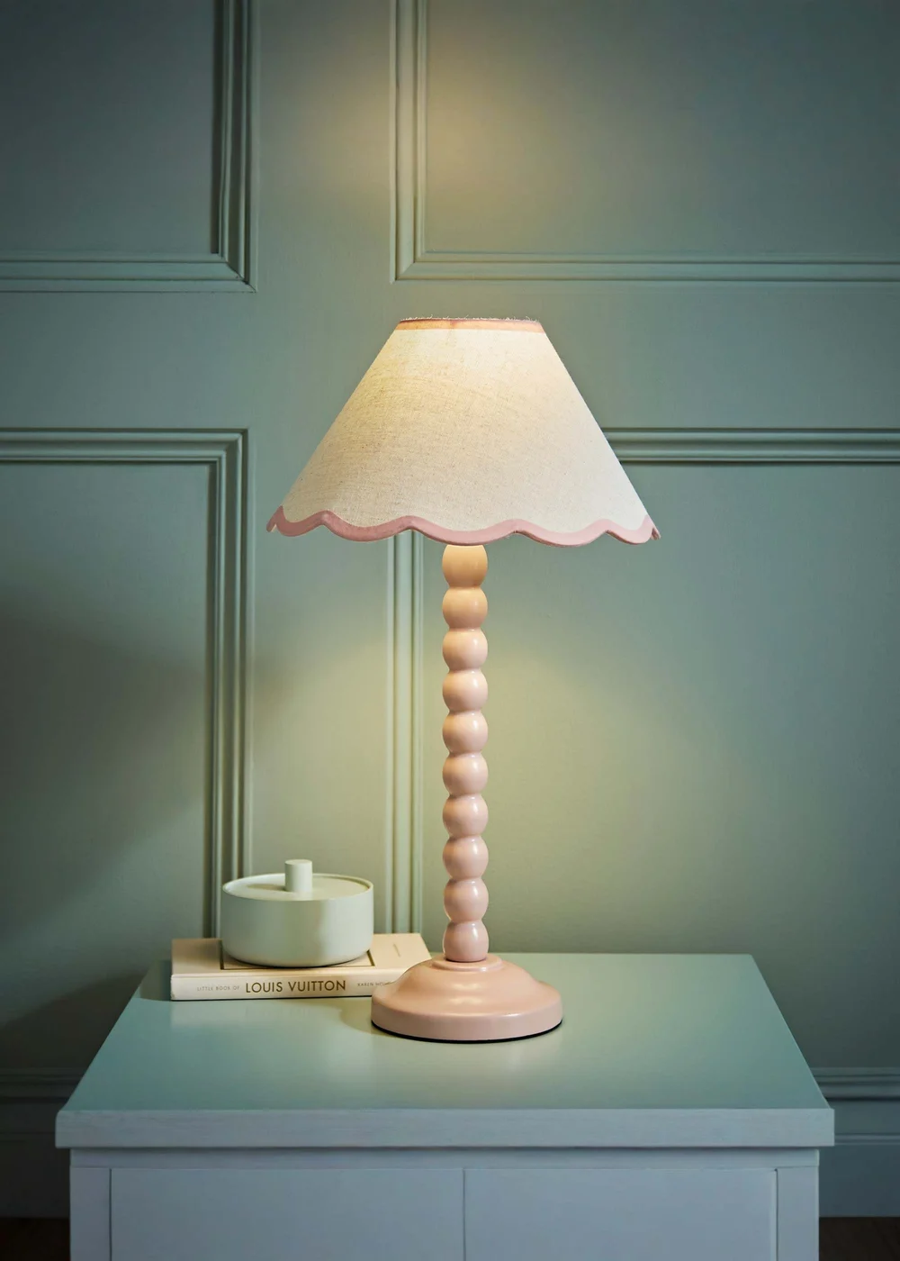 ValueLights Bobbles Painted Pink Table Lamp with Small Tapered Shade - One Size Image 1