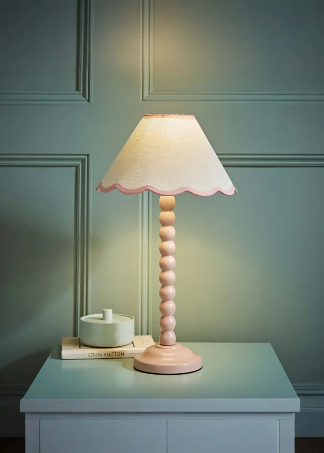 ValueLights Bobbles Painted Pink Table Lamp with Small Tapered Shade