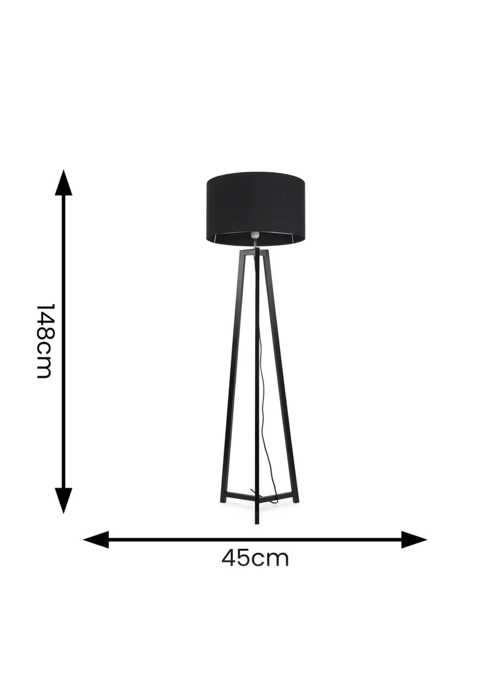 ValueLights Lottie Painted Black Floor Lamp with Large Drum Shade - One Size Image 5