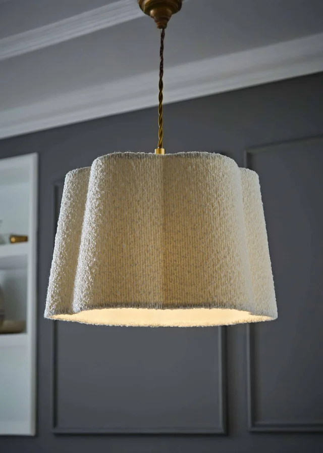 ValueLights Medium Amy Boucle Cream Tapered Ceiling Pendant Shade