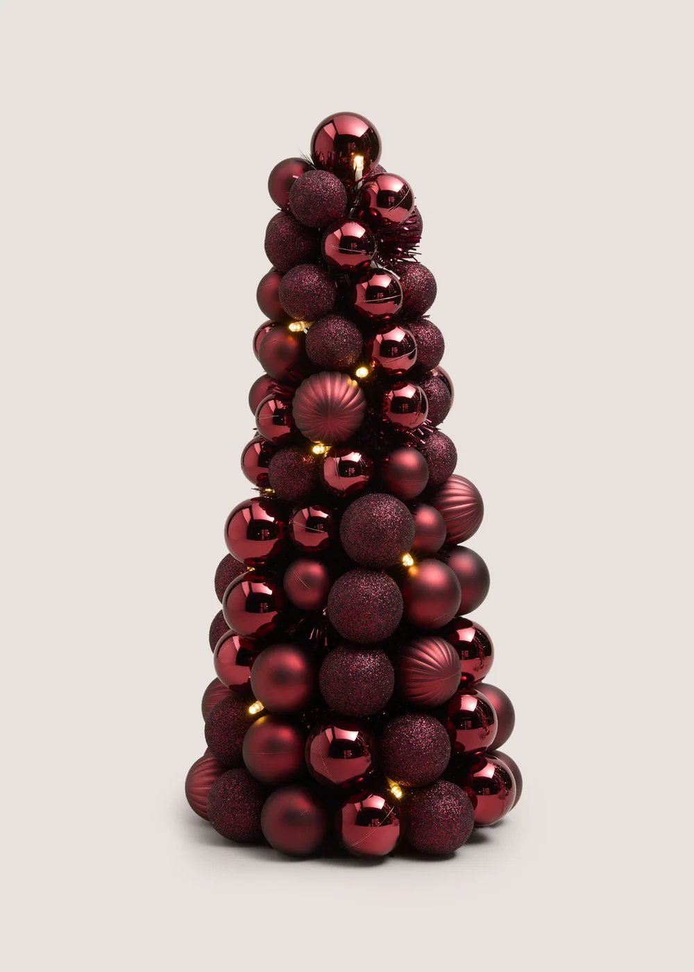 Burgundy Pre Lit Christmas Bauble Tree Image 1