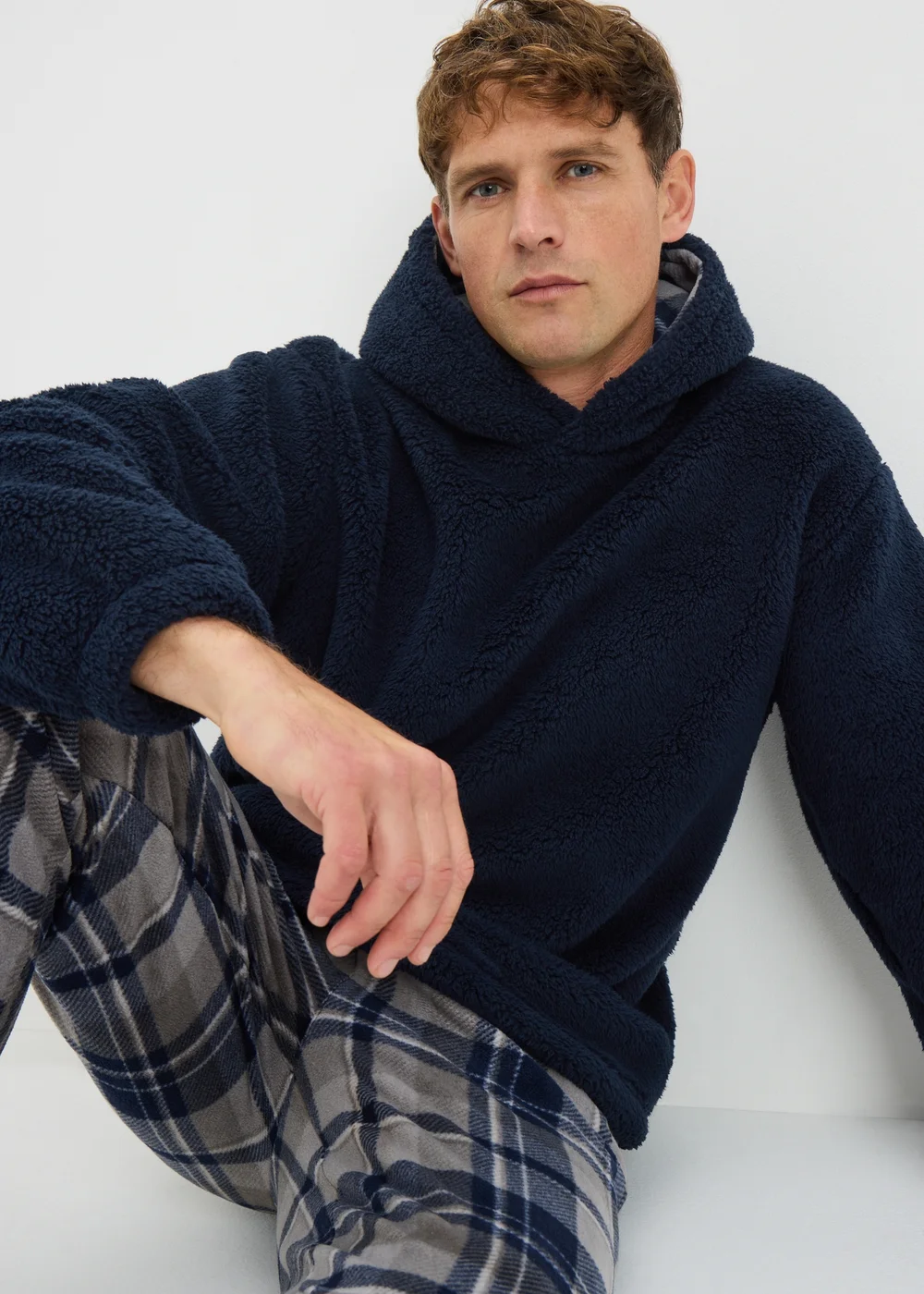 Navy Check Hooded Fleece Pyjama Set - Extra small Image 2