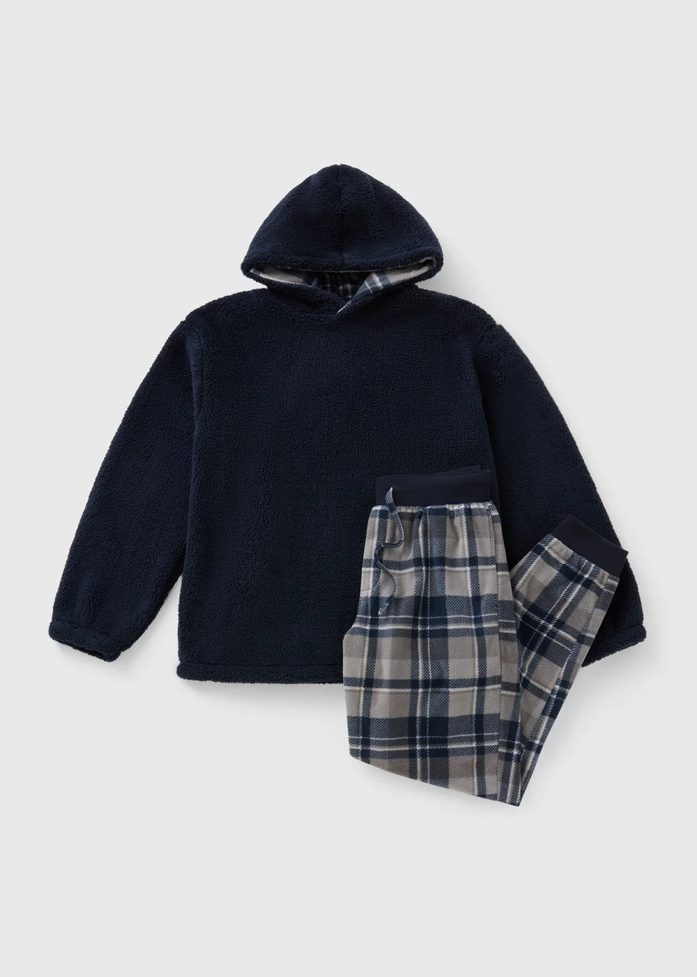 Navy Check Hooded Fleece Pyjama Set - Extra small Image 3