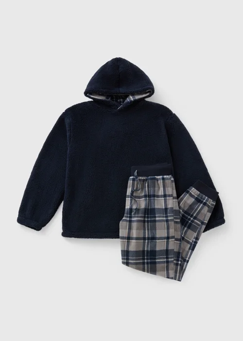 Navy Check Hooded Fleece Pyjama Set - Extra small Image 3
